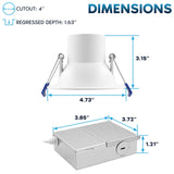 LUXRITE 4 Inch LED Recessed Ceiling Light with J-Box, CRI90, 12W, 5CCT Selectable 2700K/3000K/3500K/4000K/5000K, 1160 Lumens, Dimmable Canless Downlight, Wet Rated, IC Rated, ETL Listed (12 Pack)