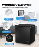 Deep Freezer, Mini Freezer with 7-Step Temperature Control, 5.0 cu.ft Small Deep Freezer, Freestanding Chest Freezer with Removable Basket for Dorm, Office, Bedroom and Small Living Spaces(Black)