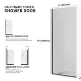 Xilewying Fixed Shower Glass Panel Semi-Framed Shower Door for Bathroom,34" W*74" L Single Shower Screen in Matte Black, 5/16"(8mm) Clear Tempered Glass with Frame Hardware Kit