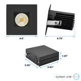 LUXRITE 4 Inch Recessed Light, Regressed Canless LED Spotlight, 5CCT 2700K-5000K, CRI90, 22W, 1700 Lumens High Output, 38º, Interchangeable Square Black Trim, Dimmable, IC & Wet Rated (4 Pack)