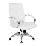Office Star 7200 Series Deluxe Executive Faux Leather Office Desk Chair with Polished Aluminum Base and Padded Loop Arms, Mid-Back, Dillon Snow