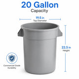 Getzi 6 Pack 20 Gallon Gray Round Commercial Trash Can, Heavy-Duty Plastic Waste Bin