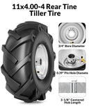 RONPOW 11x4.00-4 Tiller Tire and Wheel, 3/4" Axle Bore, 3-1/8" Centered Hub, 400 lb Load Capacity, 4 Ply Pneumatic Replacement Tire for Rototiller & Garden Tiller, 2 Pack Silver