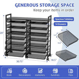 Simple Trending Rolling File Storage Cart, 15-Tier Metal Desk File Organizer with 14 Mesh Sliding Trays
