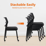 Stacking Chairs 8 PK, Adjustable Backrest Stackable Mesh Office Waiting Room Armless Chair with Wheels for Guest