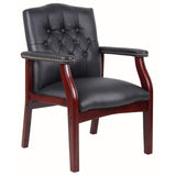 Black Leather Office Chairs Set of 6, High Back Ergonomic Executive Guest Chairs for Reception, Multi-Scene Use (Waiting Room, Meeting, Conference, Lobby, Conference, Church) No Wheels with Arm Design