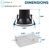 LUXRITE 3 Inch LED Recessed Ceiling Light with J-Box, CRI90, 8W, 5CCT Selectable 2700K/3000K/3500K/4000K/5000K, 640 Lumens, Dimmable Canless Downlight, Wet Rated, IC Rated, ETL, Black Trim (12 Pack)