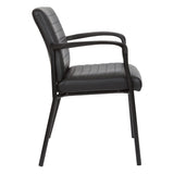 Office Star FL Series Faux Leather Padded Guest Chair with Built-in Lumbar Support, Black with Black Frame