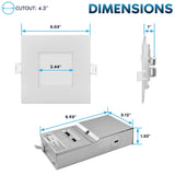 LUXRITE 4 Inch Square Canless Spotlight, LED Recessed Light, 5CCT 2700K-5000K, Dual Dimmable, 650/800/1066 Lumens, CRI 90, 8W/10W/13W Selectable, 120-277V, IC Rated, Wet Rated, ETL Listed (12 Pack)