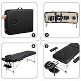 Massage Tables Portable Tattoo Table Adjustable Lash Bed Aluminium 3 Folding Spa Bed with Non-Woven Bag 24 inch Wide Black Yaheetech