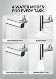 Faucet Extender, 5.5 Inch Long, 4 in 1 360° Waterfall Kitchen Faucet Head Replacement with 2 Adapters & Spanner, Metal Construction, Universal Adapter, Extender for Bathroom Sink.