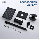 KENES Matte Black Tub Shower Faucet Set Complete with 10-Inch Rainfall Shower Head and Tub Spout, Square Tub and Shower Trim Kit, KE-6024A-2 (Shower Valve Included)