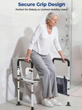 WHLICKS Toilet Safety Rails, Height & Width Adjustable Detachable Toilet Safety Frame for Seniors, Elderly & Disabled, Foldable Handicap Toilet Rails with Handles Storage Bag, Tissue Holder (350LB)