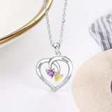 Oseew Personalized 2 Heart Birthstone Necklace for Women 10K 14K 18K Solid Gold Engraved Name Birthstone Necklace Birthday Christmas Mother's Day Jewelry Gifts for Her