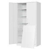 Metal Storage Cabinet with Locking Doors and 5 Adjustable Shelves,- 72" Garage Storage White Steel Lockable File Cabinet for Office