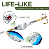 TB Tbuymax Fishing Spinner Baits for Freshwater and Saltwater, 10pcs Rooster Tail Fishing Lures & Spinning Spoons, Hard Metal Baits for Bass Trout Salmon with 2 Tackle Boxes