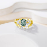 1.5 ct Moss Agate Engagement Ring Set Ovel shape Moss Agate Wedding Ring Set Gold For Valentines day Chirstomas (yellow gold)