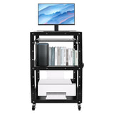 4 Shelves AV Cart Rolling Standing Desk Stand up Desk with Wheels & Tray