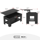 Rustic Wood Lift Top Coffee Table with Storage - Console Table & Hidden Desk for Living Room