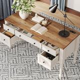 Home Office Furniture Set, 56" Executive Desk with Charging Station, 72" Tall Bookcase with 4 Doors and 2 Drawers