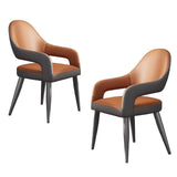 Quvex Modern Scratch-Resistant Leather Dining Chairs Set of 2 with Arms, Upholstered Kitchen & Dining Room Chairs with Ergonomic Curved Back, Thick Cushion Seat & Heavy-Duty Metal Legs, Orange & Grey