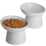 KITCHENLESTAR Elevated Cat Bowls, 15° Tilted Ceramic Raised Cat Food and Water Bowl Set, Whisker-Friendly Porcelain Pet Feeder Dishes for Indoor Cats and Small Dogs,White,6.2 Inch,2 Pack