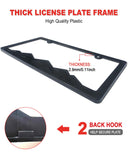 ZXFOOG Mountain License Plate Frames- Plastic Black Car Tag Holder Bracket with Screws Caps, Blackout 2 Packs 2 Hole, Mountain Vinyl Sticker Included