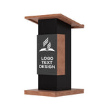 Customizable Logo & Text Podium Stand,Wood Lectern with Lockable Wheels,15MM Particle Board,Church Pulpit with Storage, Mic Stand Space,Wooden Podium for Seminars and Schools (Customized B)