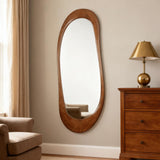 WallBeyond Asymmetrical Full Length Wooden Mirror, 22.5" x 63" Irregular Solid Wood Wall Mirror, Boho Decor for Bedroom Living Room Entryway, Mid-Century Modern, Natural