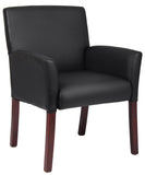 Box Arm Faux Leather Guest Chair, Black/Mahogany Boss Office Products