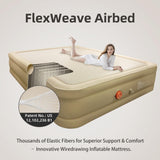LunaDream Queen Air Mattress with USB Rechargeable Built-in Pump, Wireless Inflatable Airbed, FlexWeave Tech for 1100 lbs Ultra Firm Support, Portable for Home & Camping, Leak Proof Design, Carry Bag