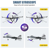 QuirkyGlee Rc Plane F-22, Stealth Raptor Remote Control Airplane 3 Channel Stunt Fighter with 3 Modes Xpilot Stabilization System Easy Fly for Beginners, Aircraft Toy Gift for Adults