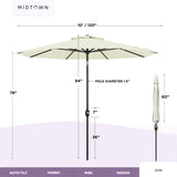 Midtown Umbrellas - The Lean 10 Ft Patio Umbrella with Fade-Resistant Sunbrella Fabric, Auto-Tilt Aluminum Frame and 8 Reinforced Ribs for Deck, Pool & Garden - Canvas Natural Canopy, Black Pole