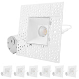 LUXRITE 2 Inch Square Trimless LED Recessed Light, 5CCT Selectable 2700K-5000K, Interlocking Module, 8W, 600LM, Dimmable Ceiling Spotlight, Wet Rated, IC Rated, ETL Listed (6 Pack)