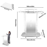 Church Pulpit with Hollow Cross Design,Led Acrylic Church Podium with Wheels&