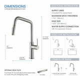 KIBI Macon Single Handle Pull Down Faucet for Kitchen Sink | Solid Brass High Arc Faucet Spout | 360 Degree Swivel Kitchen Faucet with Pull Down Sprayer | Brushed Nickel (KKF2007)