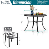 PHI VILLA 5 Pcs Outdoor Dining Set for 4& Round Metal Table