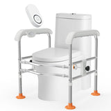 Emergency Alert Toilet Safety Rails for Seniors (665lbs), Adjustable LED Toilet Frame with Call Bell & Handles for Elderly, Foldable Handicap Toilet Aid Support for Most Toilets, Stand Up Assist