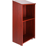 Podium Stand, 47 inch Hostess Stand with 4 Rolling Wheels, Wood Podium with Storage Shelves and Slant Desktop