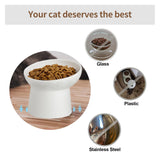 KITCHENLESTAR Elevated Cat Bowls, 15° Tilted Ceramic Raised Cat Food and Water Bowl Set, Whisker-Friendly Porcelain Pet Feeder Dishes for Indoor Cats and Small Dogs,White,6.2 Inch,2 Pack