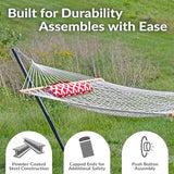 Sunnydaze Rope Hammock with Stand for Outside- 275-Pound Capacity - Includes 12-Foot Hammock Stand, Spreader Bar, Pad, and Pillow - Royal Red