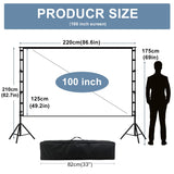 lejiada 100 Inch Outdoor Projector Screen with One-Piece Telescopic Stand, Wrinkle-Resistant 4K HD Movie Screen for Backyard, Camping and Indoor Home Theater (Fits Long Throw Projectors)
