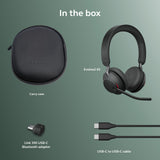 Jabra Evolve2 65 Bluetooth Wireless Headset with Mic for Calls and Music, Dual-Ear Headphones with USB-C Adapter and Charging Stand, Up to 37 Hours Battery, Works with Microsoft Teams, Black