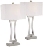 360 Lighting Roxie Modern 3-Way Table Lamps 31" Tall Set of 2 with Dimmers Brushed Nickel Off White Fabric Rectangular Shade for Bedroom Living Room House Bedside Nightstand Home