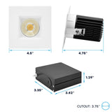 LUXRITE 4 Inch Recessed Light, Regressed Canless LED Spotlight, 5CCT 2700K-5000K, CRI90, 22W, 1700 Lumens High Output, 38º, Interchangeable Square White Baffled Trim, Dimmable, IC & Wet Rated (4 Pack)