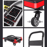 Heavy Duty Foldable Push Hand Cart - Portable Flatbed Dolly with Swivel Wheels for Office Warehouse and Moving Use