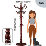 Coat Racks Free Standing with 14 Hooks, Natural Wood Coat Stands for Entryway, Adjustable Height 73 in (Mahogany) Sauqzoh