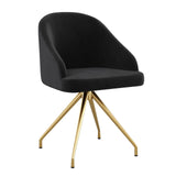 Stationary Swivel Task Chair with Sloped Arms for Home Office in Black Velvet with Polished Brass Frame Martha Stewart
