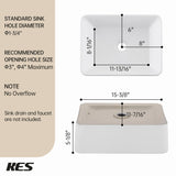 KES Bathroom Vessel Sink, Rectangular 16"X12" White Vessel Sink for Bathroom Countertop, Bathroom Sink Above Counter, Rectangle Porcelain Ceramic Small Vanity Sink, BVS110S40