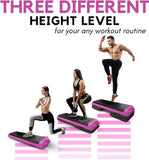 Yes4All Adjustable Workout Aerobic Exercise Step Platform Health Club Size with 4 Adjustable Risers Included and Advanced Risers Options - Pink Black